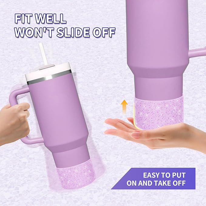 WUQID 2 Pack Bling Silicone Boot Compatible with Stanley Quencher Adventure 40oz & Stanley IceFlow 20oz 30oz, Reduces Dents Protective Silicone Water Bottle Bottom Cover Sleeve