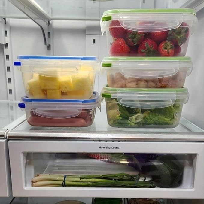 Sterilite Ultra-Seal 4 Cup Square, Airtight Food Storage Container, Latching Lid, Microwave and Dishwasher Safe, Clear With Blue Gasket, 6-Pack