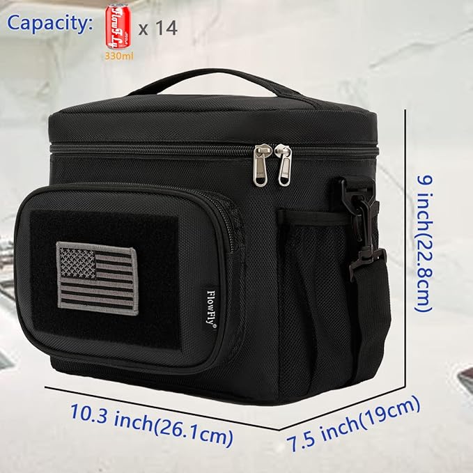 FlowFly Tactical Lunch Bag Large Insulated Lunch Box Cooler Tote for Men, Women with MOLLE/PALS Webbing (Black)