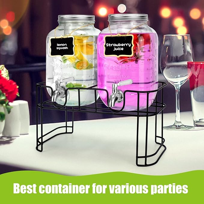 DD&HAPP Glass Drink Dispensers For Parties. 1.2 Gallon Beverage Dispensers With Stand And Stainless Steel Spigot .Lemonade Dispenser With Ice Cylinder.Mason Jars,Laundry Detergent Dispenser.