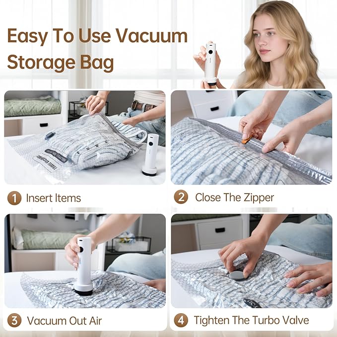 Vacuum Bags for Travel with Wireless Rechargeable Pump, 18 Pack Carry-on Size Compression Packing Seal Bags for Luggage and Suitcase, Space Saver Vacuum Storage Bags for Clothes and Clothing Travel
