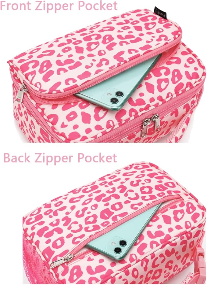 FlowFly Kids Lunch box with buckle Insulated Cooler Back to School Thermal Meal Tote Kit for Girls, Boys, Pink Cow
