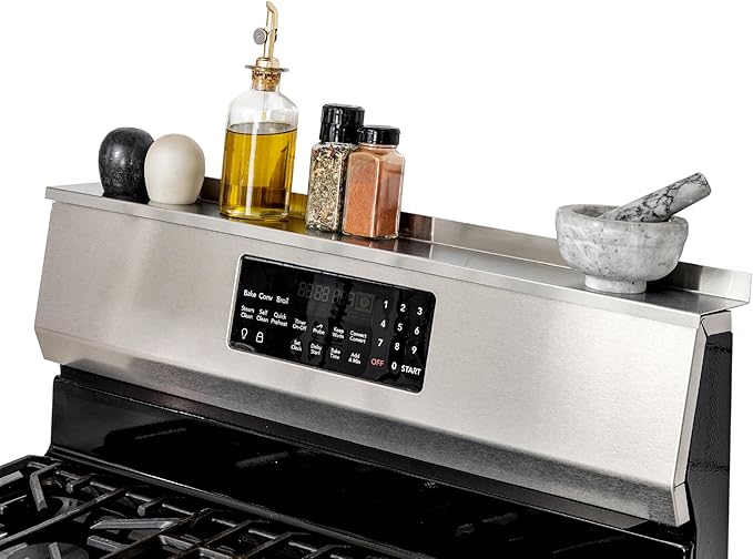 StoveShelf 20" Apartment Length Stainless Steel Finish Magnetic Shelf for Kitchen Stove - Kitchen Storage Solution with Zero Installation - Over Stove Spice Rack Organizer