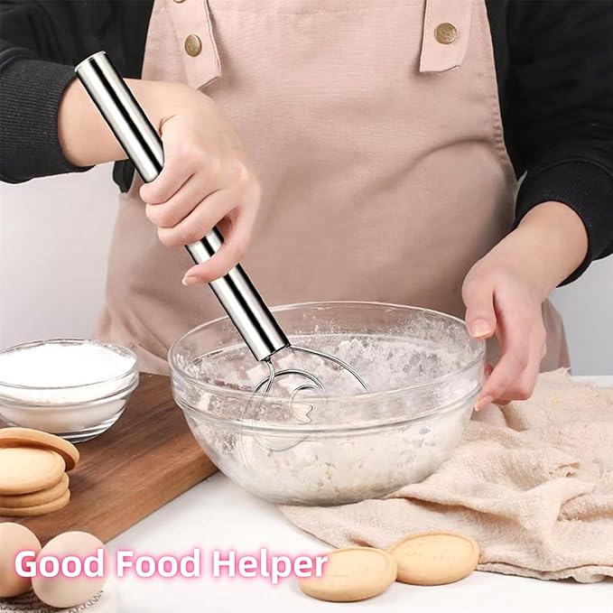 304Professional Danish Dough Whisk - Stainless Steel Bread Whisking Tool for Sourdough, Pizza Dough