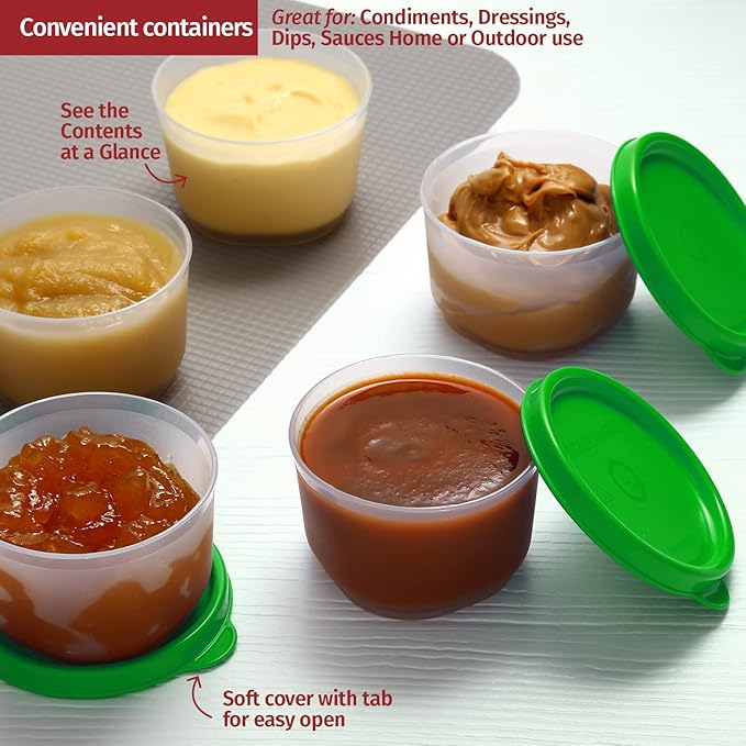 SIGNORA WARE Reusable Plastic Food Storage Containers 8 Pack - 4 oz. Stackable Airtight Leak Proof for Snacks, Nuts, Baby Food, Picnics, Prep, Salad Dressing - BPA Free