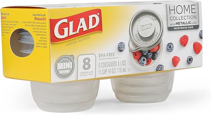 Glad GladWare Home Mini Round Food Storage Containers - Small Meal Container Holds up to 4 Ounces of Food - Lock Tight Seal, 8 Count