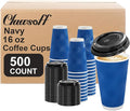 500 Pack Coffee Cups with Lids 16oz, Disposable Insulated Ripple Wall To Go Paper Coffee Cups for Hot/Cold Drinks Office Home Shop Event (Navy)