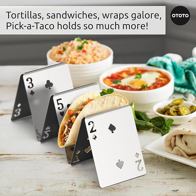 OTOTO Pick-a-Taco Taco Holders Set of 2 - Cool Kitchen Gadgets, Cute Kitchen Accessories, Taco Tray, Taco Shell Holder, Taco Stand, Cards White Elephant Gifts, Kitchen Gifts, Funny Gifts