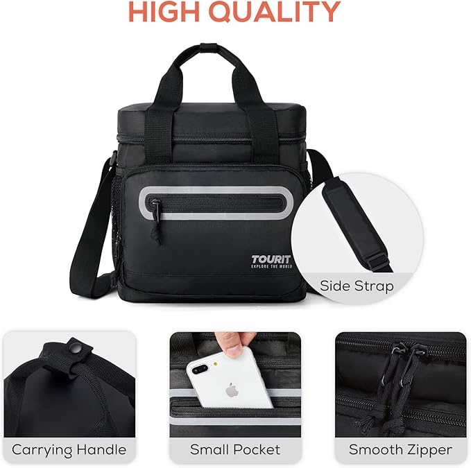 TOURIT Large Lunch Bag 14L Insulated Lunch Box Lunch Cooler for Men Women Work, Black