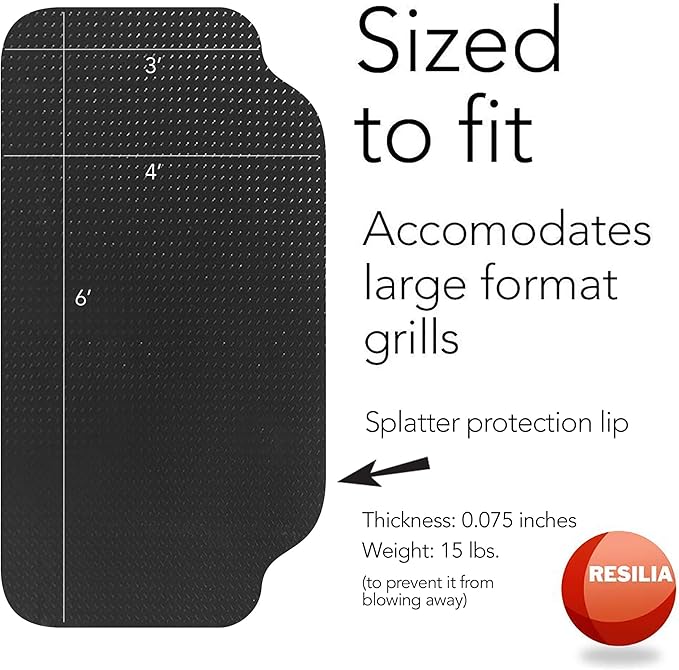 RESILIA Large Under Grill Mat – Heavy Duty, Reusable Outdoor Floor Protector Mats for Deck, Patio, & Garage – 72 Inch x 48 Inch with 12 Inch Splatter Protection Lip, Black Orange Peel, Made in the USA