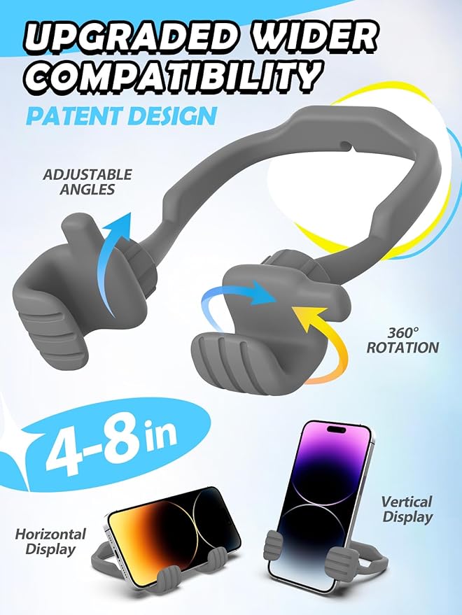 Stocking Stuffers for Teens Boys Girls Cell Phone Stand: Upgrade Adjustable Thumbs Up Lazy Phone Holder for Desk Fun Birthday Gifts for Grandma Adults Husband from Wife (Grey, 1)