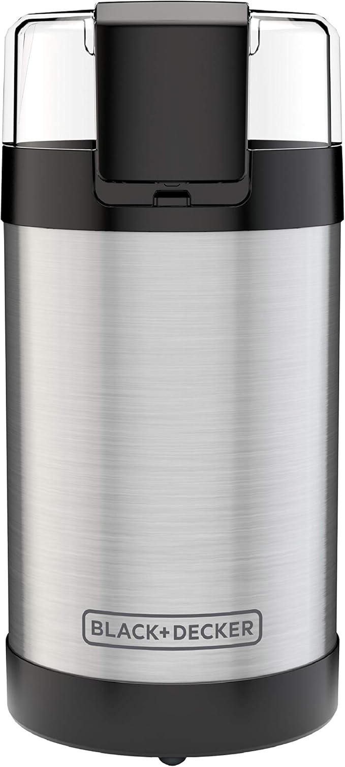 BLACK+DECKER One Touch Coffee Grinder, 2/3 Cup Coffee Bean Capacity, Spice Grinder, One Touch Push-Button Control -150 Watts -Stainless Steel Blades (Pack of 4)