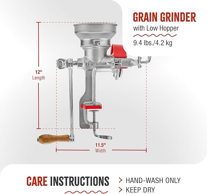 Victoria Manual Cast Iron Grain Mill with Low Hopper, Premium Corn-Grinding Mill and Grain Grinder, Made in Colombia