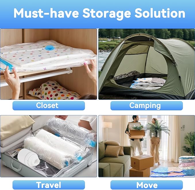 30 Pack Vacuum Storage Bags with Electric Pump, Space Saver Vacuum Storage Bags (5 Jumbo/5 Large/5 Medium/5 Small+10 Roll Up) for Clothes, Travel, Comforters, Blankets, Bedding
