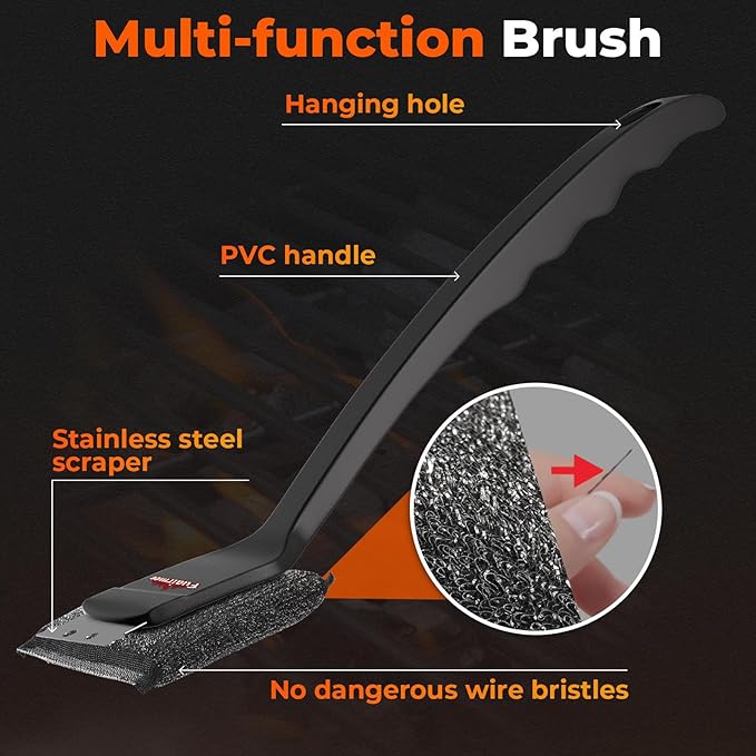 Bristle Free Grill Brush with Scraper, Efficient Cleaning, Safe Grill Accessories for Weber Gas/Stainless Steel Grates/Charcoal Grill, Gift for Dad