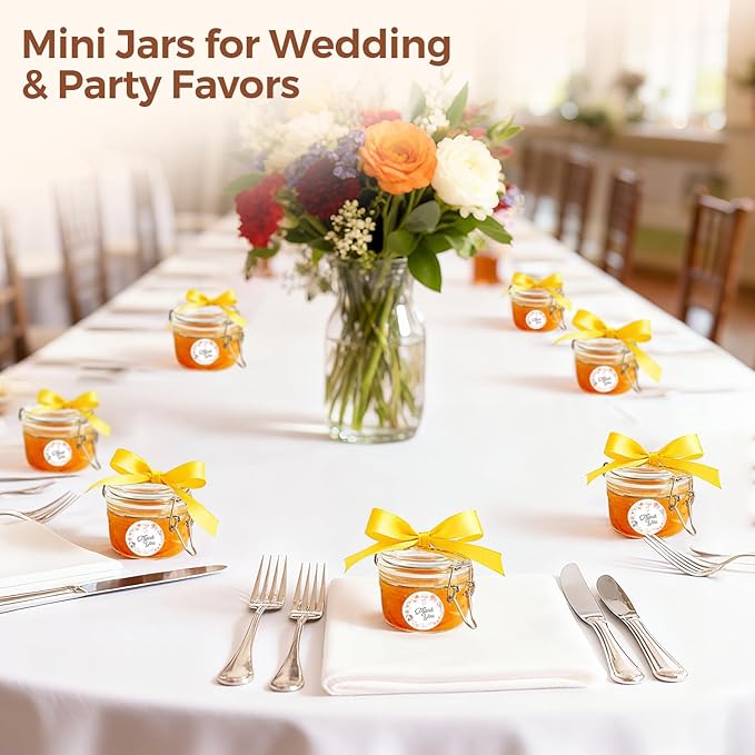 ComSaf 4oz Small Airtight Glass Jars Set of 6 with Lids Food Storage Jar Round, Mason Jar, Mini Storage Container with Clear Preserving Seal Wire Clip Fastening for Kitchen Canning, Jam, Spice, Honey