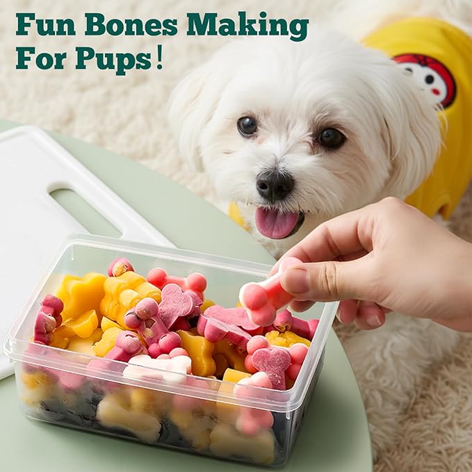 4 Pack Silicone Dog Treat Molds with Container and Ice Tong, Non-stick Puppy Paw and Bone Shaped Set with Bin, Silicone Mold for Pupsicle, Chocolate, Gummy, Candy, Baking, Jelly, Ice Cube, Pudding