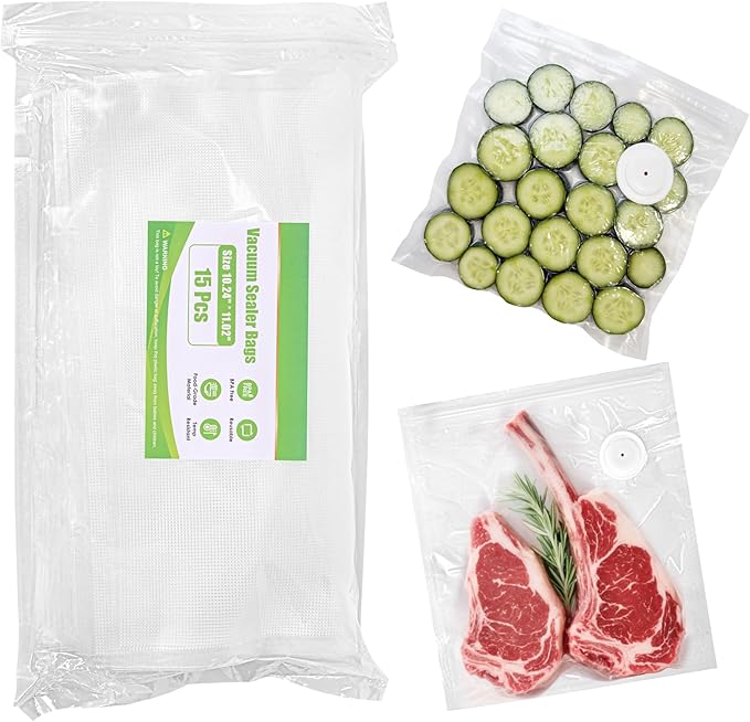 Vacuum Sealer Bags, Reusable Vacuum Zipper Bag, BPA Free Heavy Duty Vacuum Storage Bag for Food 15 Bags (15 Medium Bags (10.24x11.02 in))