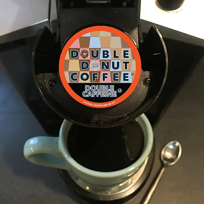 Double Donut Coffee High Caffeine Coffee Pods, Extra Strong Double Caffeine Coffee Cups for Keurig K Cup Brewer Machines Single Serve Dark Roast Coffee, 48 Count