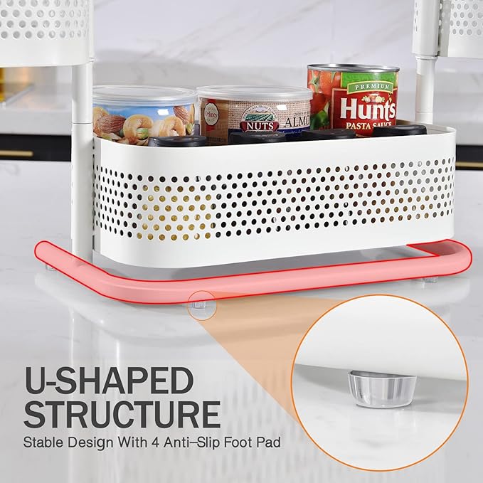 KINGRACK 3-Tier Rotating Bathroom Organizer, Countertop Vanity Tray, Spice Rack Storage, Easy to Assembly Space-Saving Organizer for Bathroom, Kitchen, Laundry Room, White