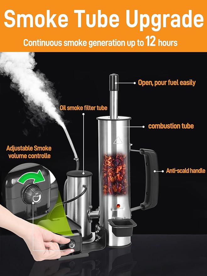 2025 Advanced Cold Smoke Generator, Tube for Pellet Smoker Upgrade, Smoker Attachment for Gas Grilling, Portable Cordless Electric, Hot or Cold Smoking: Fits Weber, Traeger, Pit Boss, East Oak ect...