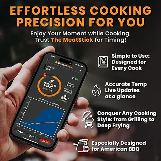 MeatStick Wireless Meat Thermometer for Grilling, Smoking, BBQ, Air Fryer, Deep Frying, Oven, Sous Vide