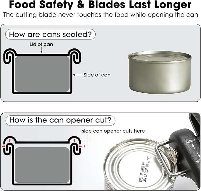Beneno Can Opener, Manual Side Safe Cut Can Opener Smooth Edge with Durable Sharp Blade, Effort-Saving Knob & Comfortable Non-slip Handle, Green