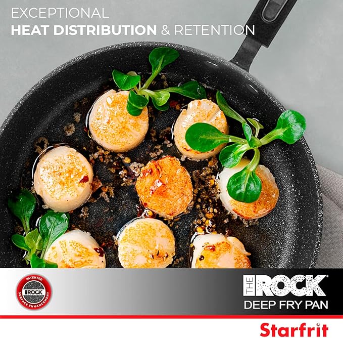 Starfrit The Rock Classic 11" (28cm) Non-Stick Deep Fry Pan with Helper Handle - Durable Forged Aluminum - Oven Safe - PFOA Free - Easy to Clean