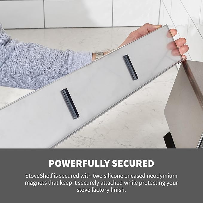 StoveShelf 24" Apartment Length Stainless Steel Finish Magnetic Shelf for Kitchen Stove - Kitchen Storage Solution with Zero Installation - Over Stove Spice Rack Organizer