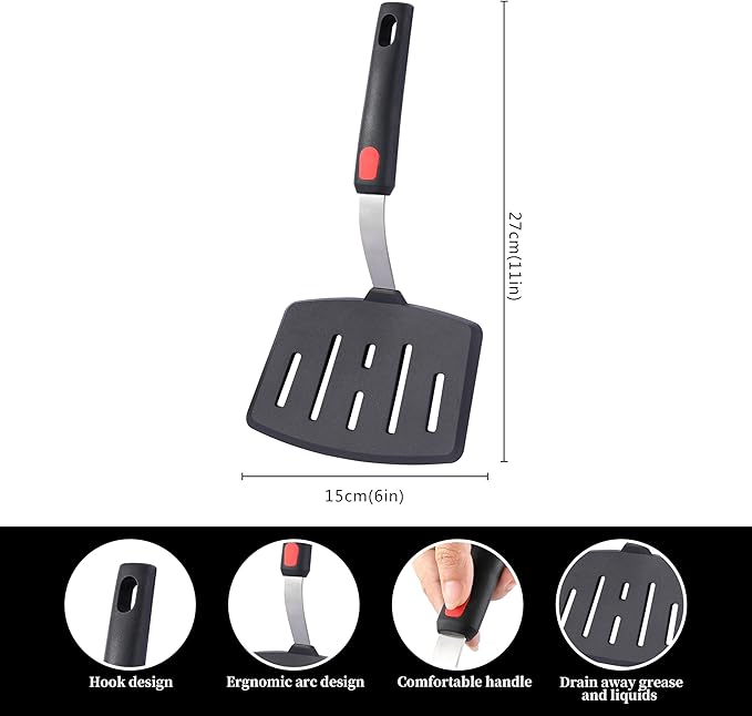 Silicone Wide Spatula, Slotted Turner for Cooking or Baking, Large Pancake Spatula for Egg, Fish, Steak, Flipping and Wok Use, Dishwasher Safe