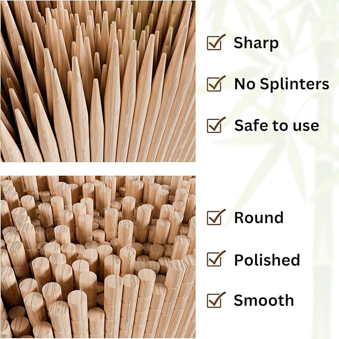 100 Pcs Natural Bamboo Skewers, Wooden Skewers for Appetizers, Fruit, Kebabs, Grilling Barbecue, Mini Burger, Sausage, Cocktail, Long Toothpicks, Food Sticks Natural