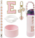 SITKOL Silicone Boot Cute Monogram Set Compatible with Owala Water Bottle 24 oz, 32 oz, 40 oz - Perfect Letter Owala Accessories for Owala Tumbler, Owala Free Sip, Pink Owala, Black Owala