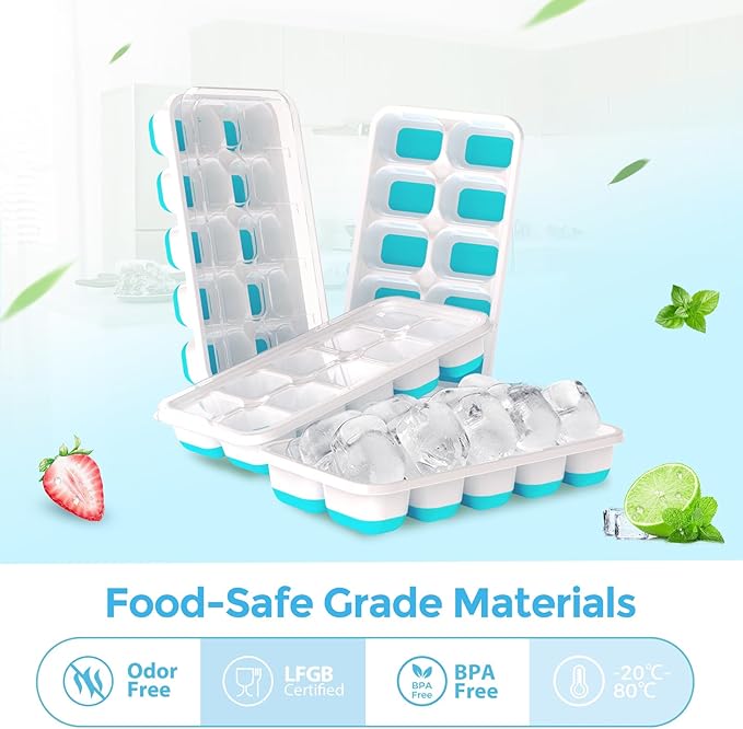 DOQAUS Ice Cube Trays 4 Pack, 40 pcs Silicone Ice Cubes Tray Maker with Spill-Resistant Removable Lid, Easy Release & Pop out, LFGB and BPA Free, Stackable Flexible, for Soup, Food, Cocktail, Coffee