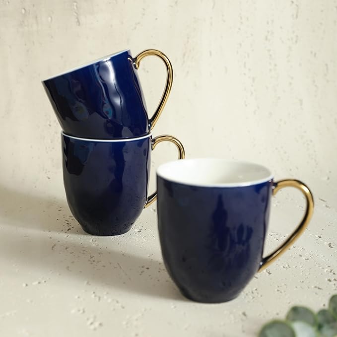Stone Lain Florian Modern Porcelain Dish Set, 32-Piece Dishes for 8, Gold and Blue