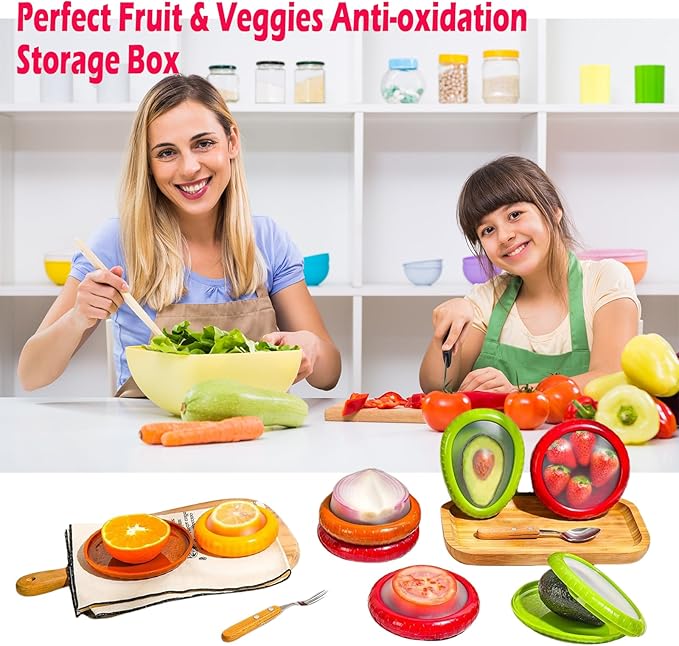 Zyphora 5-Piece Avocado Saver and Tomato Holder Set – 4 Reusable Silicone Food Storage Containers + 1 Fruit Peeler, Stretch Pods for Fruit & Veggie Storage