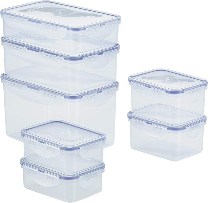 LocknLock Easy Essentials Food Storage lids/Airtight containers, BPA Free, 14 Piece - Rectangle, Clear