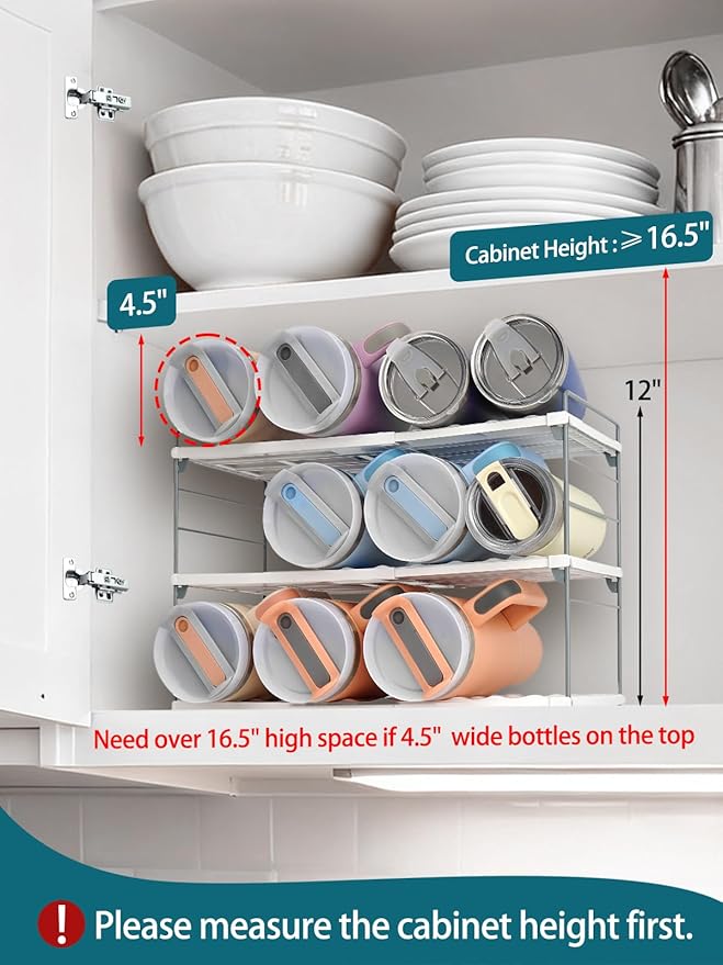 Upgraded Large Expandable Water Bottle Organizer for 40 oz Stanley, Owala & Yeti Tumblers, Adjustable Storage Rack for Travel Mug Cabinet, Pantry, and Kitchen Organization, Fits 20/30 oz Bottles Too