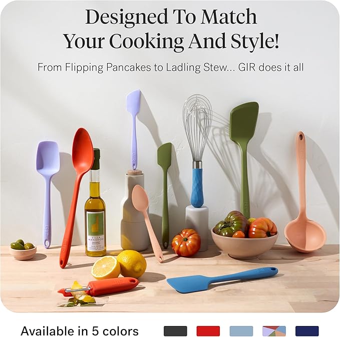 GIR: Get It Right 10-Piece Spatula Set & Silicone Utensils for Kitchen - Slate - Heat Resistant to 425°F - Dishwasher Friendly - Includes Ladle, Whisk, Potato Peeler & Kitchen Spoons