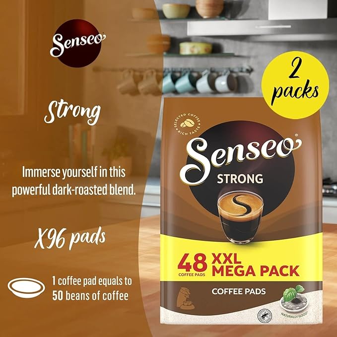 Senseo Strong Roast Coffee Pods – 48 Count (2 Packs) – Full-Bodied Dark Roast Flavor – Single-Serve Coffee Pads Compatible with Senseo Machines