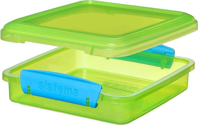 Sistema 3-Piece Sandwhich Containers for Lunch Boxes and Meal Prep, Dishwasher Safe, 1.9-Cup, Blue/Green/Pink