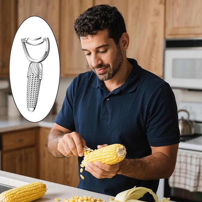 Corn Planer Cutter with Stainless Steel Blade, Non-Slip Aluminum Alloy Handle, Perfect for Removing Corn Kernels from the Cob