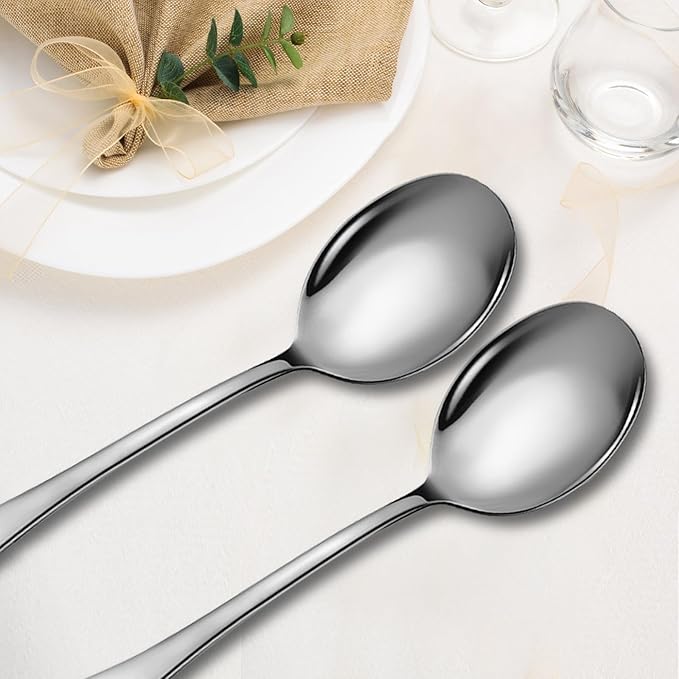 Stainless Steel Serving Spoons Set, 6pc, 10-Inch, Includes 6 Large Spoons, for Parties/Kitchen/Buffet/Catering, Dishwasher Safe