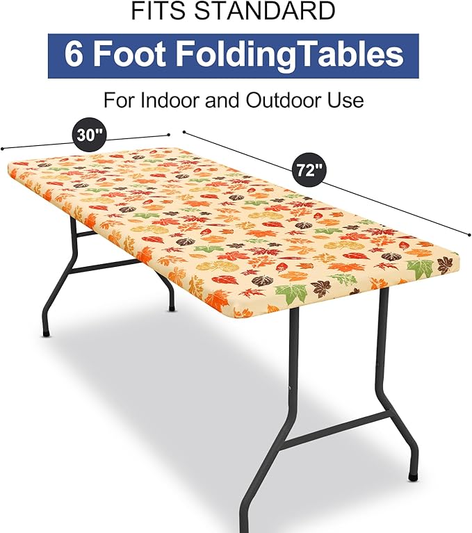 homing Rectangle Table Cloth Cover, Waterproof Polyester Elastic Fitted Tablecloth, Fits for 6 Foot Folding Tables, Washable Table Protector for Fall, Thanksgiving (Colored Leaves, 30" x 72")