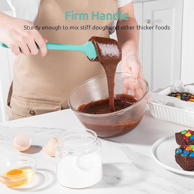 U-Taste Silicone Spatula Set, 600ºF High Heat Resistant, Seamless Food Grade Flexible Rubber Kitchen Cooking Mixing Baking Scraper for Nonstick Cookware Set of 3 (Aqua Sky)