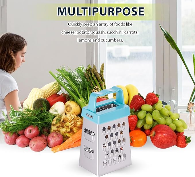 Mini Cheese Grater, 3Pcs Stainless Steel Box Grater with Handle Professional Cheese Slicer Grater for Kitchen Slicer Cheese Ginger Vegetable Multifunction Dishwasher Safe