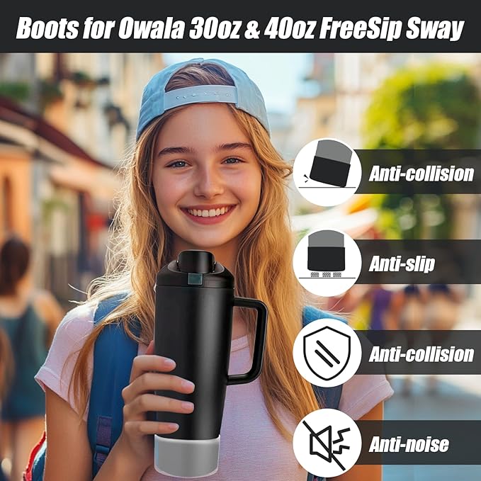 Mity rain 2PCS Protective Silicone Boots for Owala 30oz & 40oz FreeSip Sway Bottles & Tumblers - Accessories for owala, Enhances Stability & Prevents Scratches (Clear)