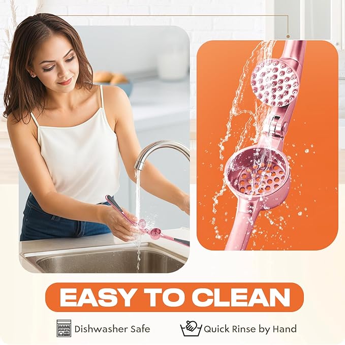 Kitchen Garlic Press, Rust Proof & Dishwasher Safe Garlic Mincer, Durable Garlic Crusher Set with Peeler＆Brush, Easy to Clean and Squeeze, Rose