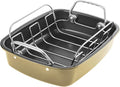 KITESSENSU Nonstick Turkey Roasting Pan with Rack 17 x 14 inch - Large Chicken Roaster Pan for Oven - Wider Handles & Heavy Duty Construction - Suitable for 24lb Turkey, Gold