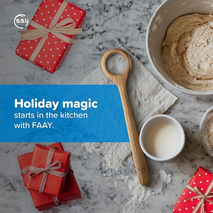 FAAY 13" Dough Whisk, 100% Healthy Teak Kitchen Utensils for Bread Mixing, Sourdough, Batter Preparation, Baking, and Cooking Tools