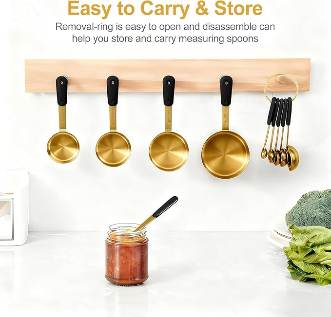 Measuring Cups and Spoons Set, Gold Electroplated Stainless Steel 10 Piece for Cooking and Baking (5 Cups + 5 Spoons Gold)